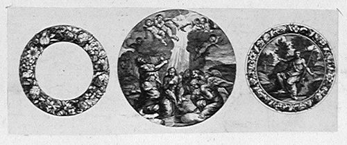 Eine Blumenkartusche, Taufe Christi und Johannes der Täufer