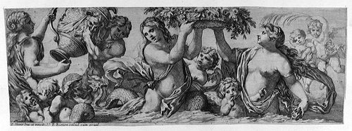 Meeresgottheiten mit der Kratervase und einem Fruchtkorb
